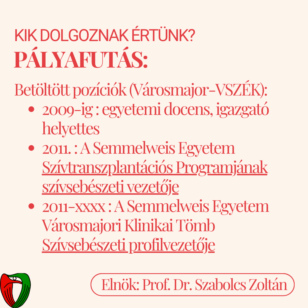 P�lyafut�sa alatt sz�mos poz�ci�t t�lt�tt be, k�zt�k 2009-ig a V�rosmajori Sz�v- �s �rgy�gy�szati Klinika igazgat� helyettese is volt.