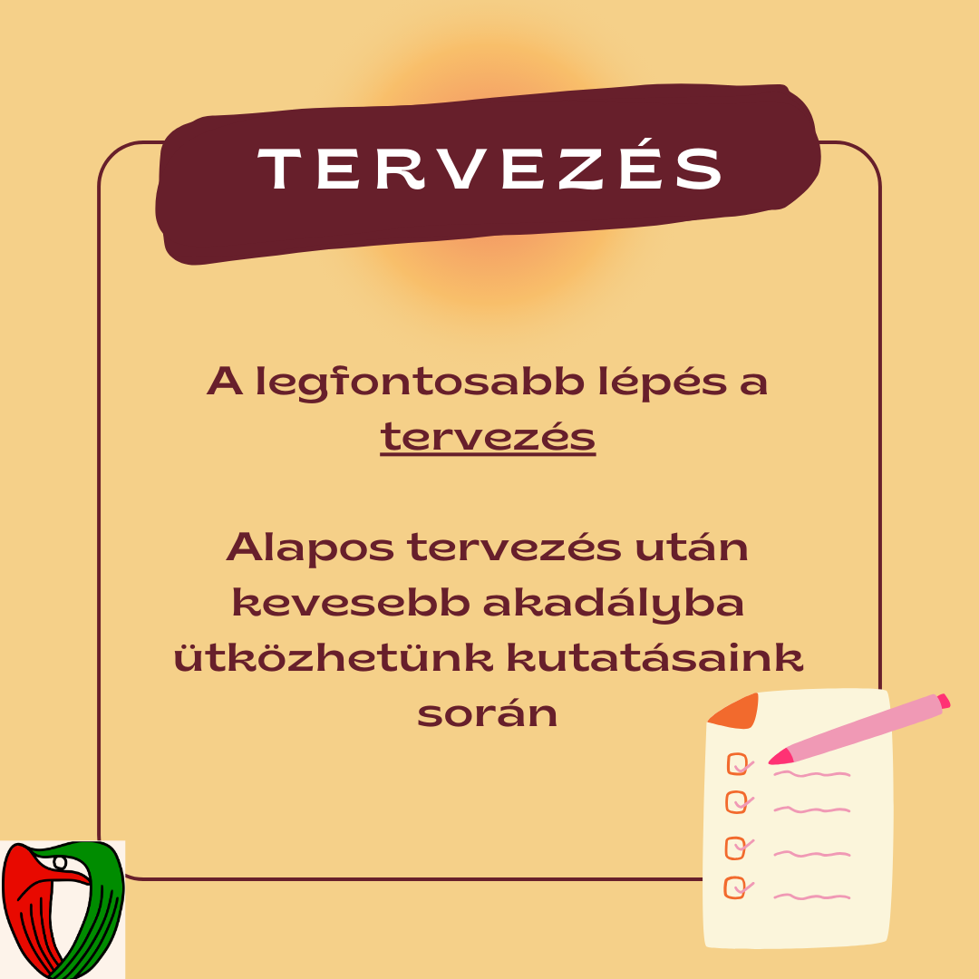 Vitathatatlanul a legfontosabb l�p�s a kutat�s alapos megtervez�se, ezzel kik�sz�b�lhetj�k a munk�nk sor�n megjelen� akad�lyokat.