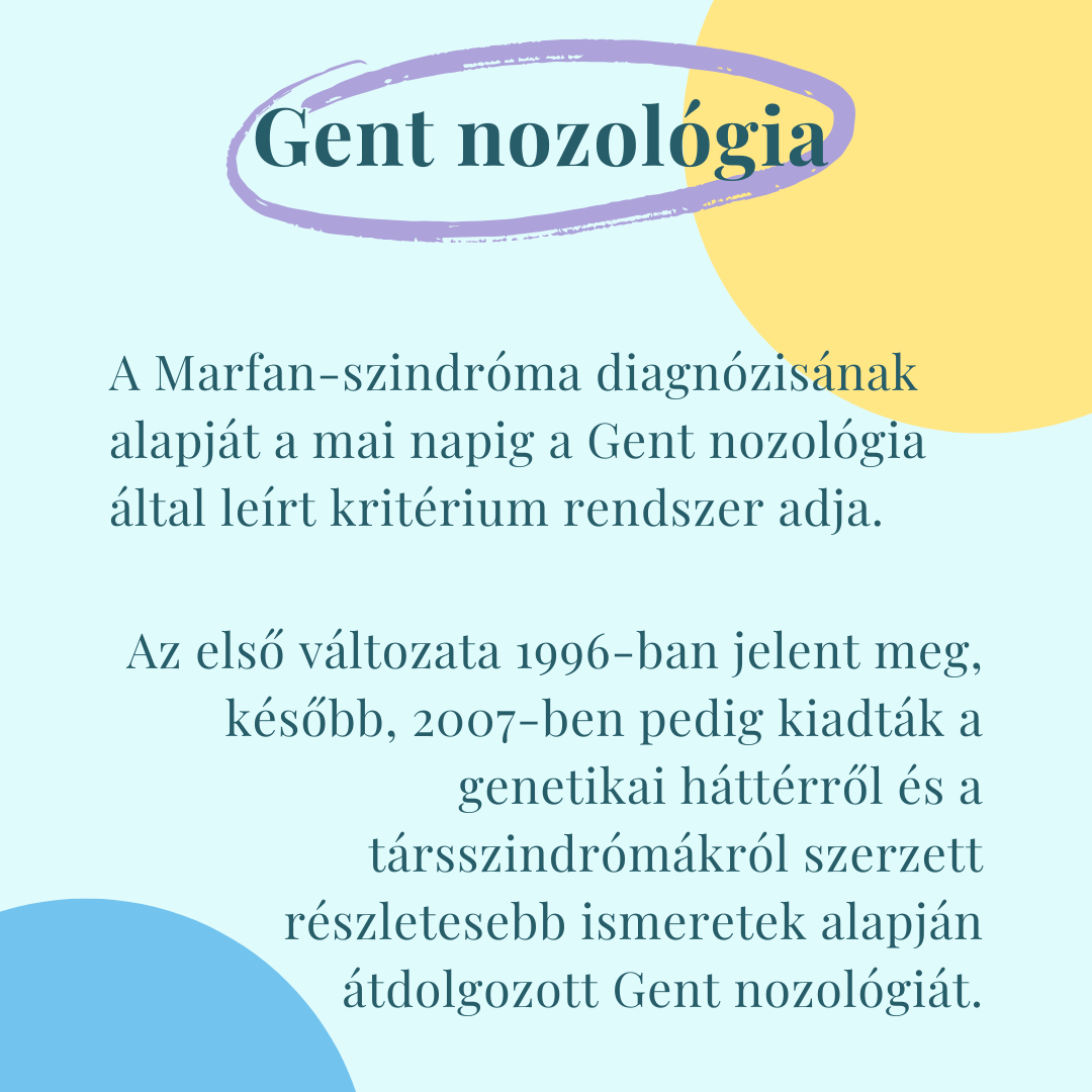 A Gent nozol�gia els� v�ltozata 1996-ban jelent meg, k�s�bb, 2007-ben pedig kiadt�k a genetikai h�tt�rr�l �s a t�rsszindr�m�kr�l (pl.: Loeys-Dietz szindr�ma) szerzett r�szletesebb ismeretek alapj�n �tdolgozott
Gent nozol�gi�t.